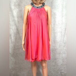 NWT - Badgley Mischka Pink Jeweled Gown with Elegant Silhouette